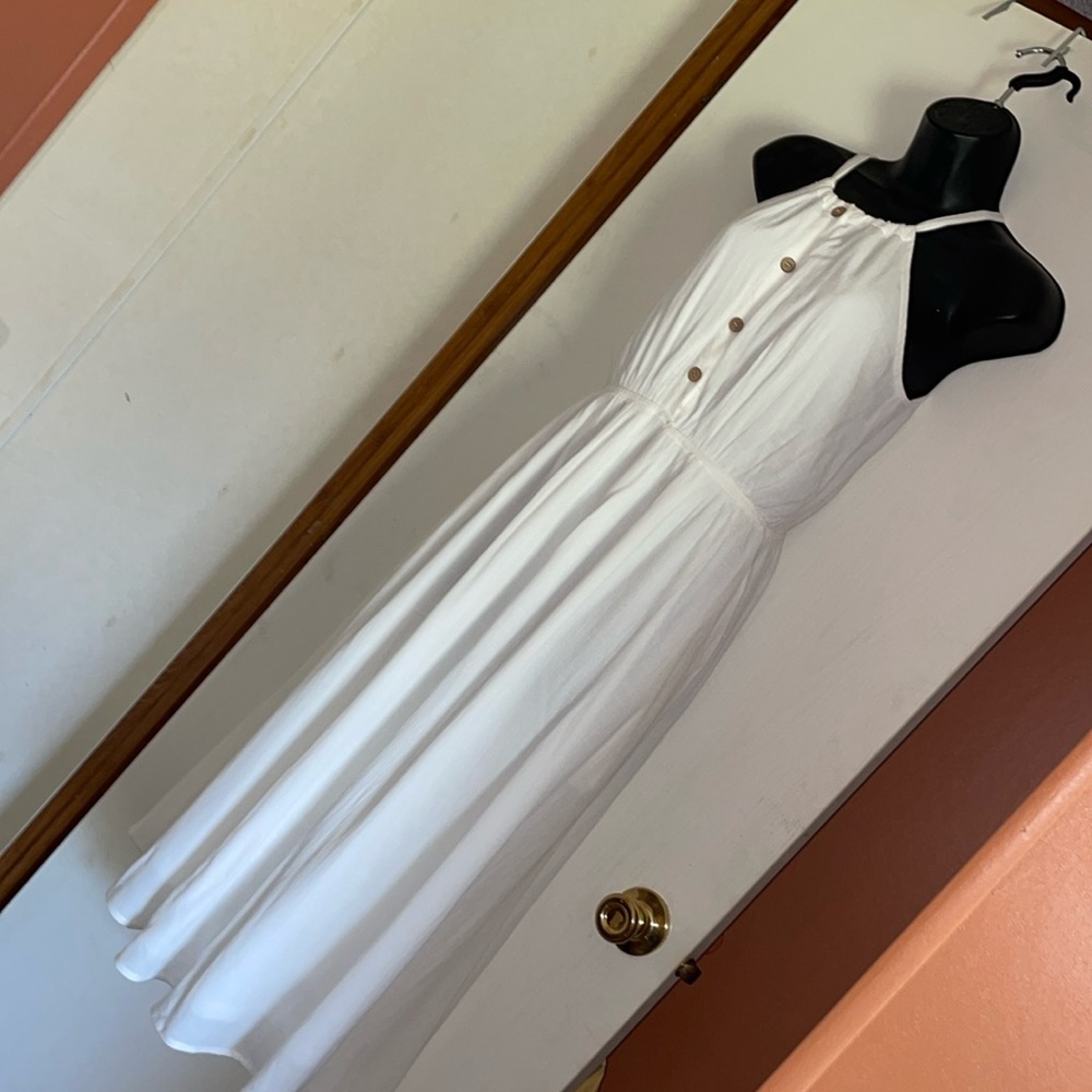 Wishlist, small white summer‎ dress wooden accent buttons, functionable. NWT.